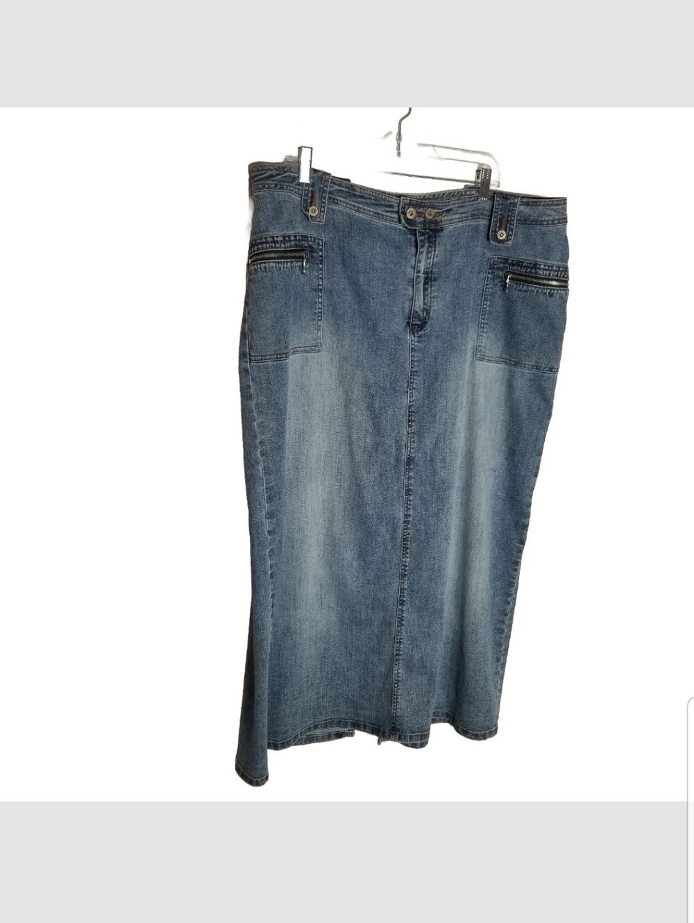 Carolina Blues Denim Maxi Skirt Women's 20W Blue Jean Zip Pockets Back Slit
